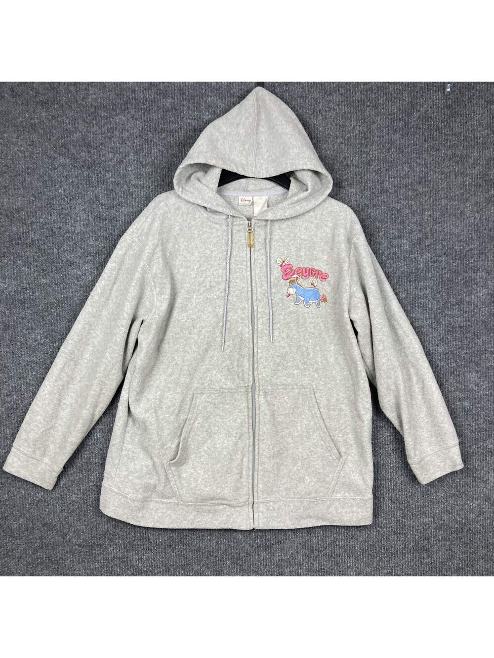 Disney Womens Size 1X Gray Eeyore Full Zip Fleece Pocket  Hooded Sweatshirt Vtg